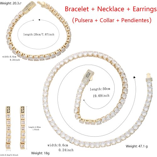 Set di gioielli placcati in oro da 3 pezzi per donna con cristalli zircone cubico – bracciale da 7 pollici, collana da 17,5 pollici e orecchini coordinati