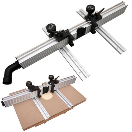 Guide de table pour perceuse à colonne, guide réglable de menuiserie et bloc d'arrêt pour positionnement répétitif DIY avec port de collecte de poussière