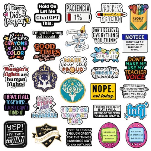 Funny Phrase Collection Enamel Pins - Hold On Let Me Chat GPT, This Low Battery, I May Be Wrong But I Doubt It - Brooches Jewelry Gift
