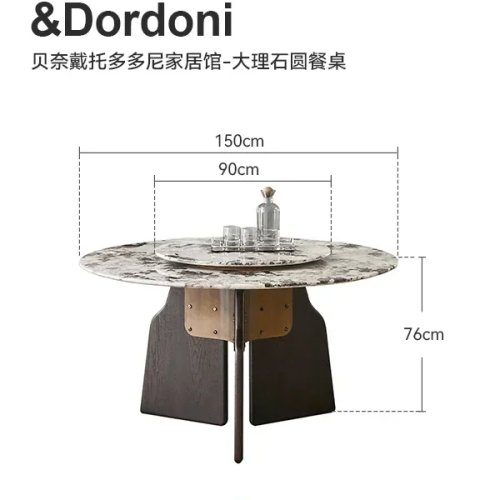 Mesa de comedor redonda de mármol con plato giratorio, diseño moderno minimalista