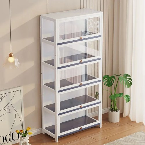 Glass Door Bookshelf Display Cabinet Storage Shelves for Living Room Bedroom