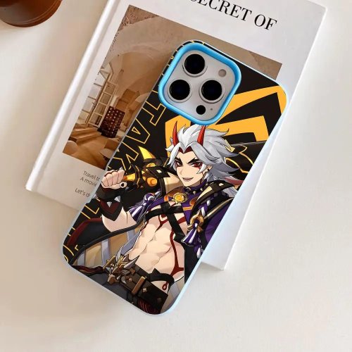 Genshin Impact Arataki Itto Telefoonhoesje voor iPhone 17 16 15 14 13 12 11 Air Pro Max Plus, Dubbele gel-laag, Lichtblauw