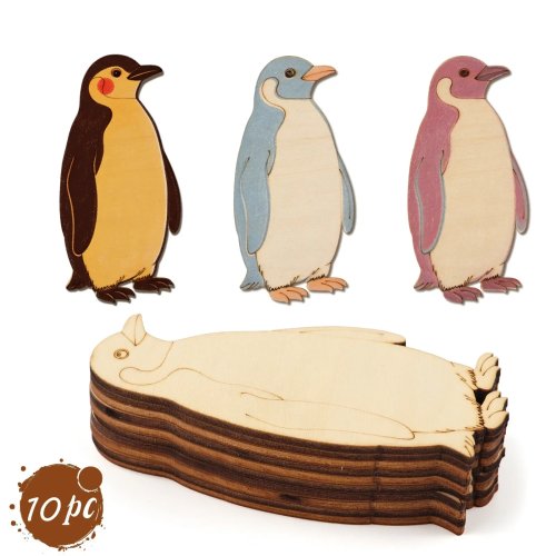 10枚セット 未塗装 木製ペンギン カットアウト DIY クラフト キット 塗装 吊り飾り インテリア