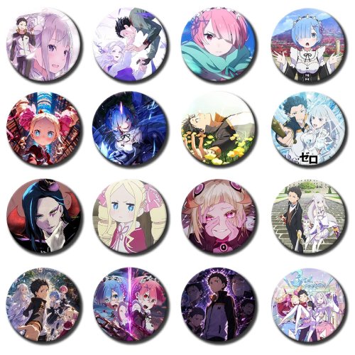 Spilla Pin Anime Re:Zero - Starting Life in Another World, Badge Personaggi Cartoni Animati con Bottone a Pressione per Decorare Zaini, Regalo