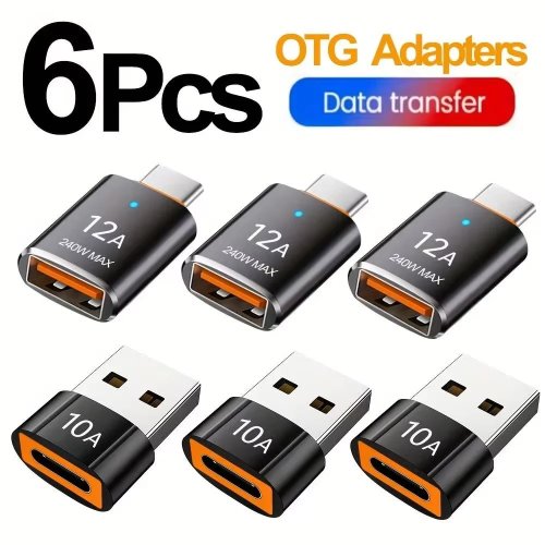 USB-C to USB 3.0 Adapter, 12A OTG Male to Female Converter with LED, for iPhone 15, Tablet, Laptop, Android