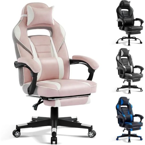 Silla gaming ergonómica de respaldo alto con reposapiés, soporte lumbar y reposabrazos ajustables