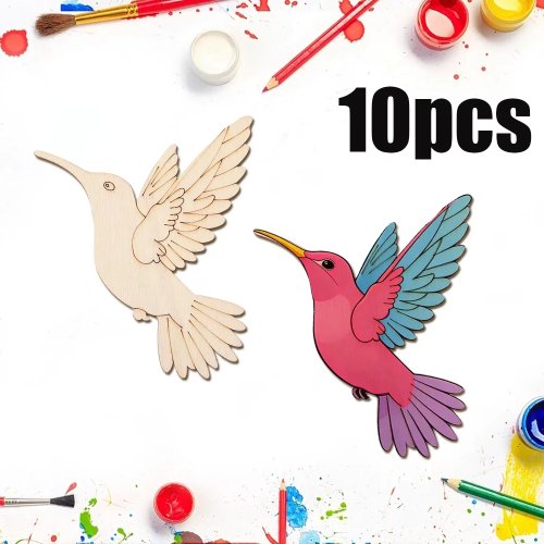 10 pezzi Sagome in Legno Animali Uccelli Grezzi, Set Creativo per Appendere, Pittura Fai da Te, Decorazioni Casa e Festa