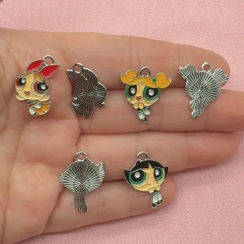 10 pzas. Dijes de aleación niña caricatura con esmalte, accesorios DIY para joyería, aretes y llaveros