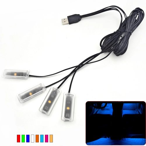 Biały zestaw pasków LED do oświetlenia wnętrza auta, na nogi, USB, dekoracyjny, wielokolorowy