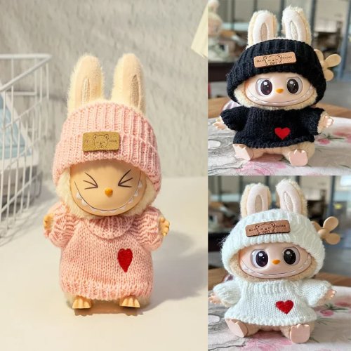 Ropa para muñeca Labubu de 17 cm, conjunto de punto de 2 piezas – jersey y accesorios de invierno para vestir