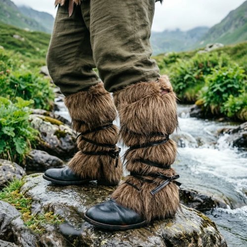 Nepbont laarshoezen Middeleeuwse Viking krijger, piraat ridder, veter beenwarmers, kuitbedekkers, renaissance kostuumaccessoires