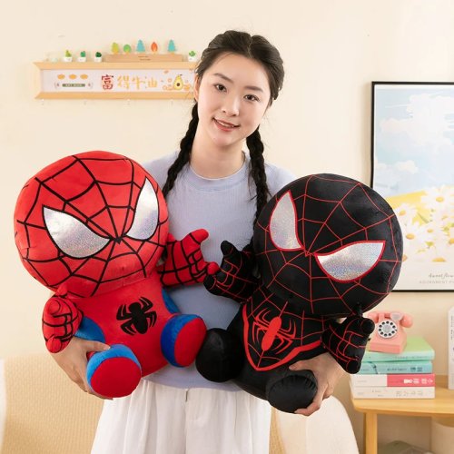 Peluche Spider-Man, Kawaii Mignon Dessin Animé Rouge Noir, Peluche Coussin Décoration Chambre, Cadeau Anniversaire