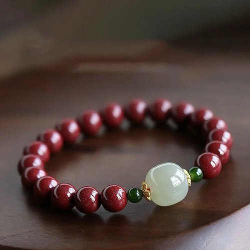Bracciale personalizzato con perline di cinabro e giada per donna - fortuna, rosso, fatto a mano, annodato, regalo di amicizia