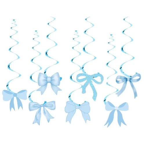 Bộ băng rôn Happy Birthday chủ đề nơ – dây treo và bóng bay họa tiết nơ xoắn hồng đen xanh trang trí tiệc