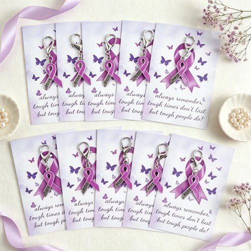5/10 Llaveros de Cinta Morada - Llaveros de Concienciación sobre el Cáncer de Mama, Regalo de Ánimo para Mujeres, Decoración para Mochila y Oficina, Eventos Benéficos
