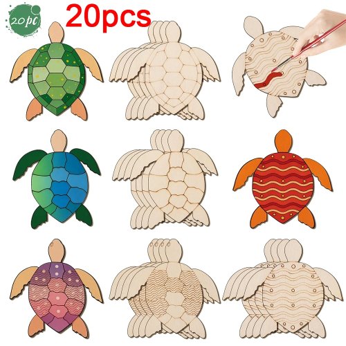 20개 미완성 목재 거북이 장식품, 4종류, DIY 목공예 세트, 페인팅, 걸이 장식