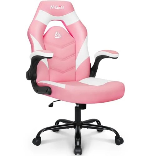 Gaming-Stuhl für Homeoffice, PU-Leder, Schwarz, verstellbare Lendenwirbelstütze, hochklappbare Armlehnen