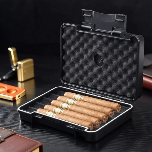Humidor portátil impermeable para puros con higrómetro – Caja de viaje antigolpes para 5 puros, regalo para amantes de los puros