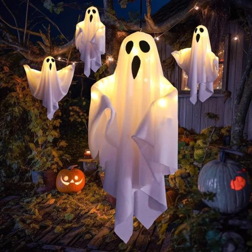 DIY Geister-Halloween-Deko, LED-Hängeleuchte mit Leuchteffekt, Horror-Party-Stimmungslicht für drinnen, gruselige Home-Deko