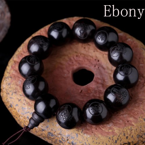 Pulsera de cuentas de oración de madera negra natural, mala budista tibetano
