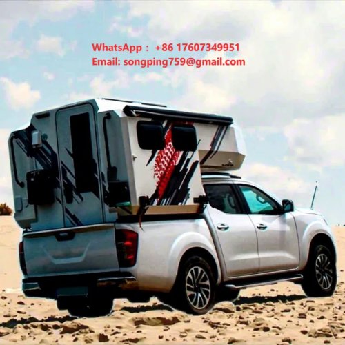 Camper deslizante para camión con techo plegable, remolque ligero todoterreno, con toldo de camping