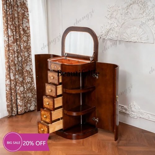 MM02 Caixa de joias em madeira maciça retro francesa com compartimentos – Cómoda de armazenamento de luxo e grande capacidade