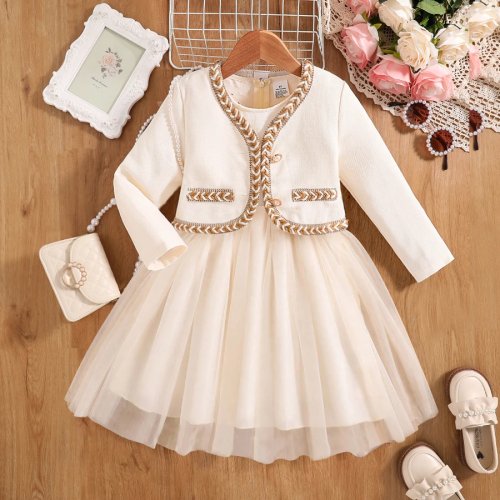 Vestido para niña de moda de otoño, lindo vestido nuevo, vestido de princesa esponjoso - Blanco