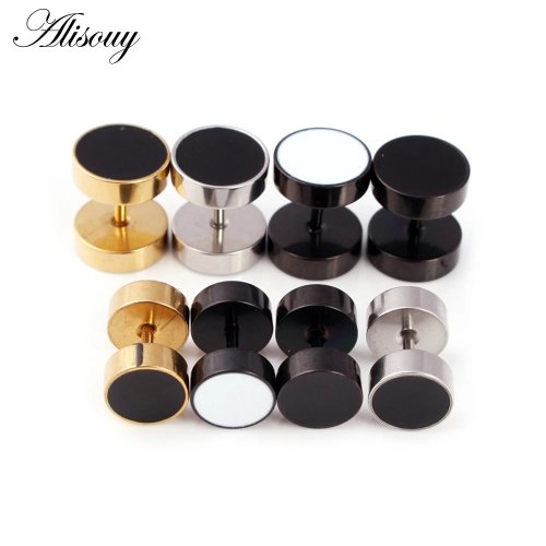 Alisouy 2 Stk. Fake Plug Tunnel Ohrringe aus Edelstahl, Barbell-Piercingschmuck mit Öltropfen-Design, Unisex