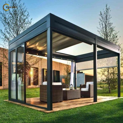 KAKADU 694-220 برجولا ألمنيوم مع شرائح، بمحرك، مقاومة للماء، قابلة للسحب، منزلقة، مناخية حيوية، صديقة للبيئة، في الهواء الطلق