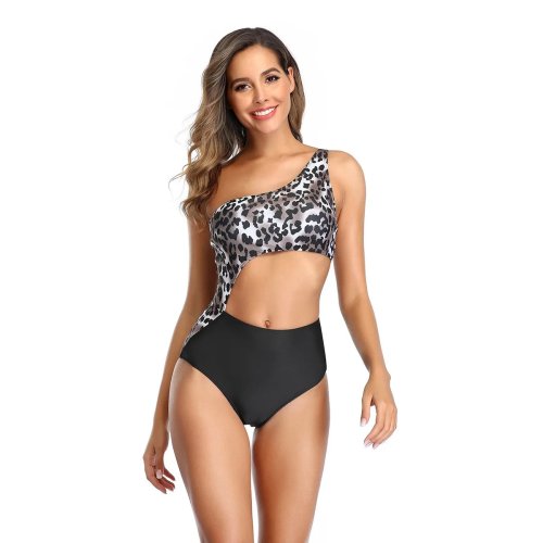 Tankini para Mujer de un Hombro, Cintura Alta, Corte Lateral, Blanco Liso, Traje de Baño de Dos Piezas con Tirante Ajustable en la Espalda y Acabado Satén