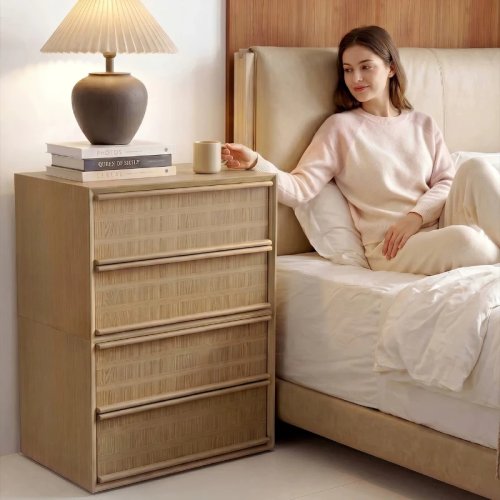 Solid Wood Bedside Table – Simple Modern Bedroom Nightstand with Storage