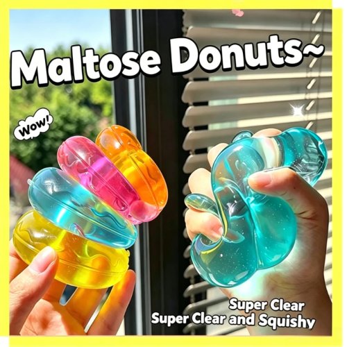 Shapeable Ultra Clear Maltose Donut Stress Ball Squishy Toy, Slow Rebound Fidget Toy for Anxiety & Stress Relief