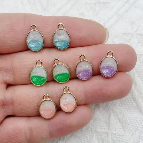 10Pcs Oval Two-Tone Pearl Zinc Alloy Charms DIY Bracelet Necklace Earring Pendants