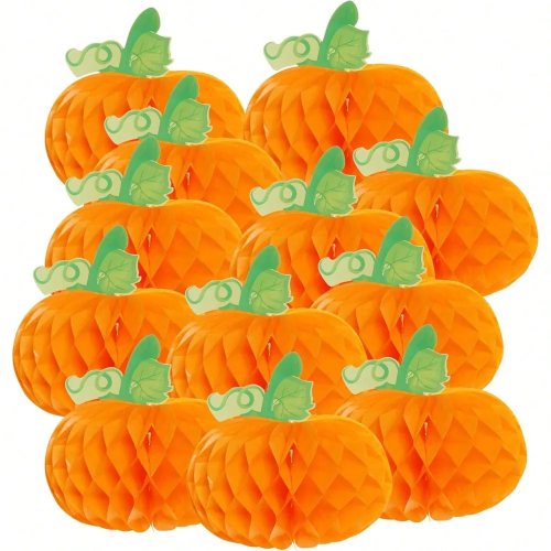 Decoración de calabaza naranja de papel panal 3D 1/2/5 pzas., artículos para fiesta de Halloween y Día de Acción de Gracias, suministros para fiestas de otoño