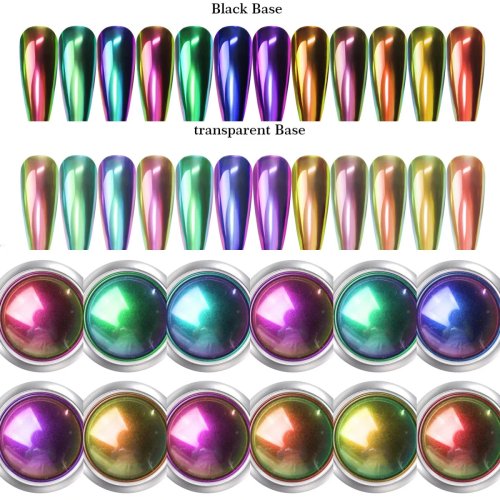 Bộ bột móng Magic Mirror 12 màu – Bột pigment chameleon aurora đa sắc, iridescent cầu vồng holo trang trí móng
