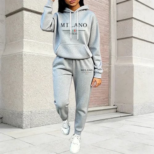Setelan Wanita Hoodie dan Celana Printing - Casual Olahraga Jogging