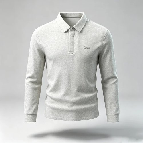 Polo homme manches longues, col chemise, patte boutonnée, jersey heather doux, coupe slim, casual business