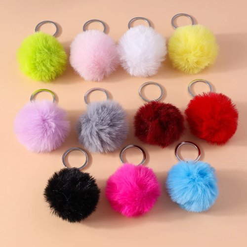 Fluffy Faux Rabbit Fur Ball Keychain Plush Pom Pom Key Ring Bag Charm for Women Girls