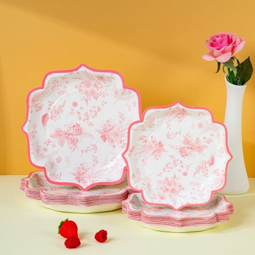 Platos de papel desechables con diseño de porcelana china azul y blanco, vajilla de fiesta floral vintage para bodas, cumpleaños y té
