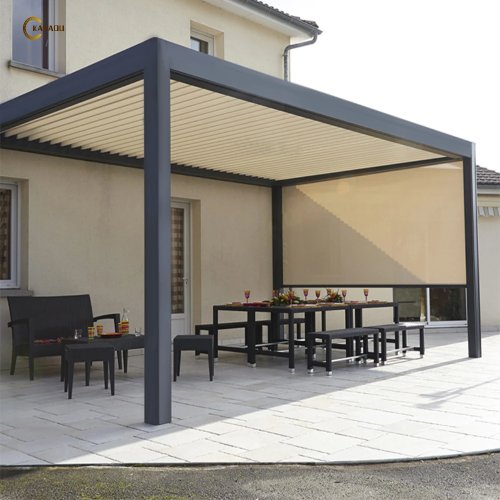 KAKADU Pérgula Motorizada com Toldo, Alumínio Pulverizado, Impermeável, Personalizada, Moderna, Gazebo Bioclimático com Controlo Remoto para Jardim