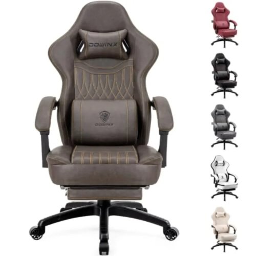 Sedia da gaming per adulti e ragazzi – Pelle PU traspirante, reclinabile ergonomica con poggiapiedi e supporto lombare massaggiante, nera