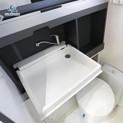 Luxury RV Caravan Camper Foldable Acrylic Sink with Faucet and Mirror for Bathroom, Car Use Y441