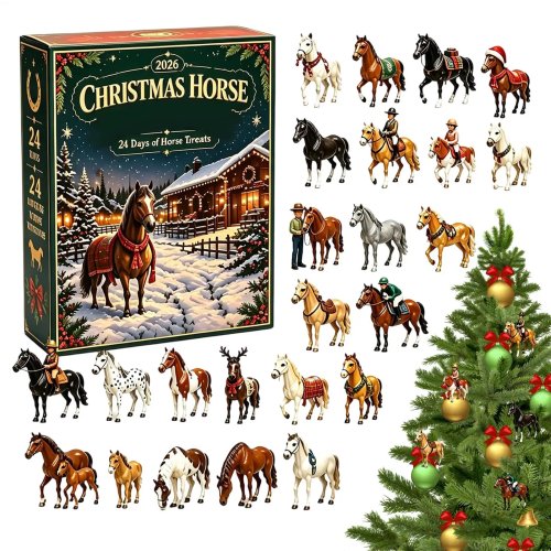 Paard Adventskalender Kerst 2026, 24 dagen aftellen met 2D acryl dierenornamenten voor paardenliefhebbers, familie en vrienden