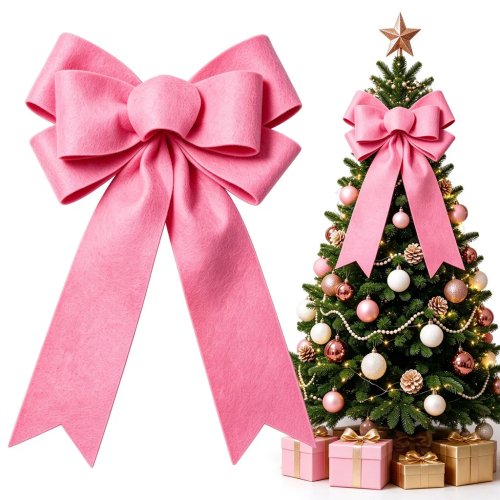 50cm Roze Kerstboomtopper Strik, Grote Lint Strik voor Krans, Kerstdecoratie Huis, Nieuwjaar 2026 Feestdecoratie