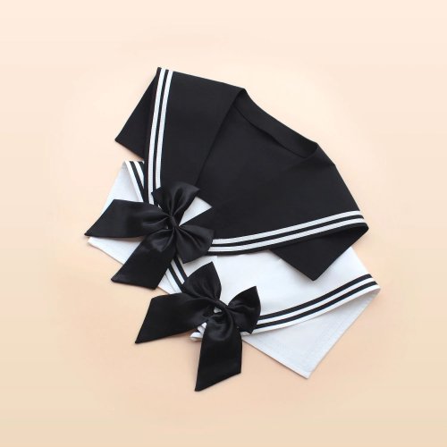 Gola de uniforme escolar estilo japonês com laço preto - destacável, ajustável, anti-rugas para escola, cosplay e festa