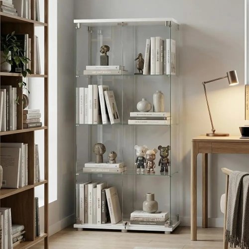 Tủ trưng bày kính cường lực 4 tầng có cửa kính và khóa, tủ trưng bày đồ sưu tầm cho phòng khách
