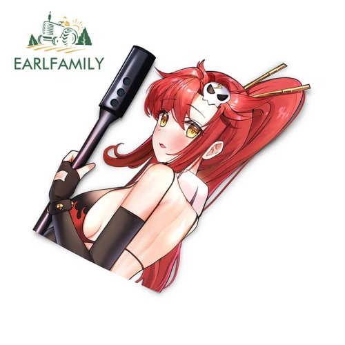 EARLFAMILY Yoko ハーフボディ 車用ステッカー 13×11.5cm 防水・UVカット デカール トランク＆ノートPC用