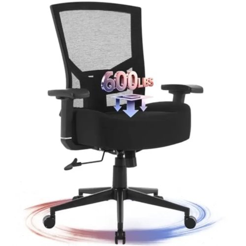 大型オフィスチェア 8時間作業対応 通気性メッシュ背もたれ ランバーサポート ワイド3Dクッション 黒布座面