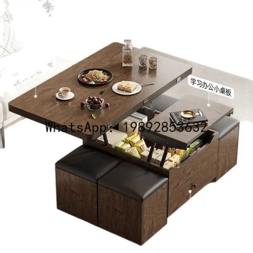 Table basse multifonctionnelle H5.18 en pierre frittée – plateau relevable, pliable et table à manger combinée mobile