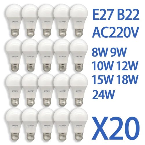 20 unidades bombillas LED A60 A80 E27 B22, 8W 18W 24W, AC120V/220V, 3000K/4000K/6000K, luz para hogar y oficina